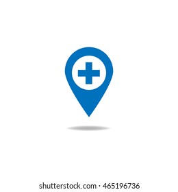 Plus pin map icon. Hospital, Clinic. Map pointer. Map markers. Vector illustration