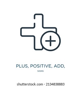 plus, positiv, fügen Sie, Symbol dünne Linie Symbol. fügen Sie, Schnittstelle lineare Symbole aus Zeichen Konzept isolierte Umriss-Zeichen. Vektorgrafik-Symbol-Element für Webdesign und Apps.