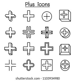 Plus, Positive , Cross Add icon set in thin line style