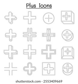 Plus, Positive , Cross Add icon set in thin line style