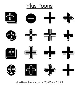 Plus, Positive , Cross Add icon set in glyph style