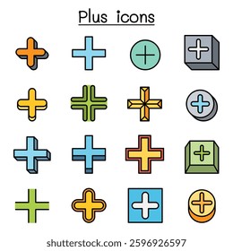 Plus, Positive , Cross Add icon set in colorline style