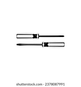 Plus or Positive and Minus or Negative Screwdriver Silhouette, can use for Art Illustration, Logo Gram, Pictogram, Website, Apps, or Graphic Design Element. Vector Illustration
