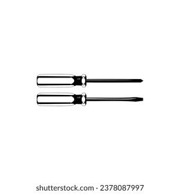 Plus or Positive and Minus or Negative Screwdriver Silhouette, can use for Art Illustration, Logo Gram, Pictogram, Website, Apps, or Graphic Design Element. Vector Illustration