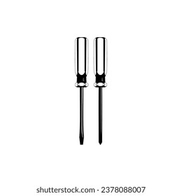 Plus or Positive and Minus or Negative Screwdriver Silhouette, can use for Art Illustration, Logo Gram, Pictogram, Website, Apps, or Graphic Design Element. Vector Illustration