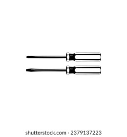Plus or Positive and Minus or Negative Screwdriver Silhouette, can use for Art Illustration, Logo Gram, Pictogram, Website, Apps, or Graphic Design Element. Vector Illustration