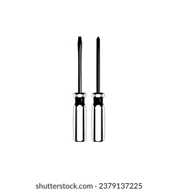 Plus or Positive and Minus or Negative Screwdriver Silhouette, can use for Art Illustration, Logo Gram, Pictogram, Website, Apps, or Graphic Design Element. Vector Illustration