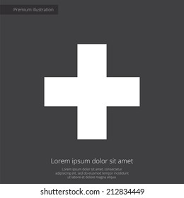 plus premium illustration icon, isolated, white on dark background, with text elements 