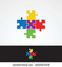 Plus Puzzle colorful logo vector design illustration