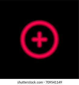 Plus red glowing neon ui ux icon. Glowing sign logo vector