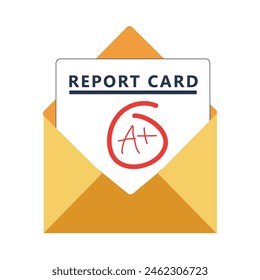 A plus report card and envelope icon Clipart image isolated on white background