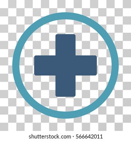 Plus rounded icon. Vector illustration style is flat iconic bicolor symbol inside a circle, cyan and blue colors, transparent background. Designed for web and software interfaces.