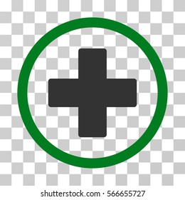 Plus rounded icon. Vector illustration style is flat iconic bicolor symbol inside a circle, green and gray colors, transparent background. Designed for web and software interfaces.