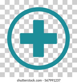 Plus rounded icon. Vector illustration style is flat iconic symbol inside a circle, soft blue color, transparent background. Designed for web and software interfaces.