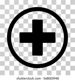 Plus rounded icon. Vector illustration style is flat iconic symbol inside a circle, black color, transparent background. Designed for web and software interfaces.
