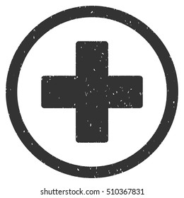 Plus rubber seal stamp watermark. Icon vector symbol with grunge design and dust texture. Scratched gray ink emblem on a white background.