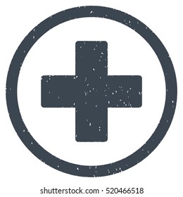 Plus rubber seal stamp watermark. Icon vector symbol with grunge design and dirty texture. Scratched smooth blue ink sticker on a white background.