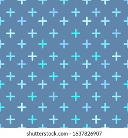 Plus seamless pattern on blue background.