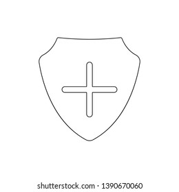 plus in shield outline icon. Signs and symbols can be used for web, logo, mobile app, UI, UX
