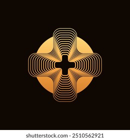 El diseño abstracto del signo más puede ser utilizado por los profesionales médicos o un logotipo para una clínica hospitalaria o servicios de ayuda de emergencia. Arte tribal con líneas y círculo de tatuaje ornamental.