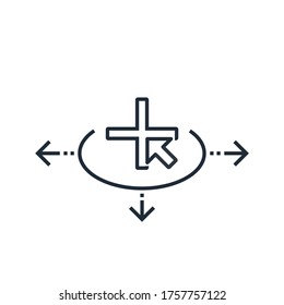 Plus sign and arrows. Add direction, opportunity. Vector linear icon isolated on white background.