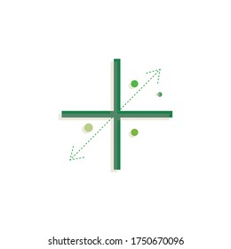 Plus sign with arrows. Three colors Plus icon. Positive symbol. Zoom in. Add icon. Stock vector illustration isolated on white background.