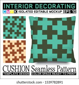 Plus sign block in two colors that are trending. Seamless pattern puzzle concept & cushion mockup. CMYK ready to print. Interior decorating. Isolated & editable. This pattern can also used for other.