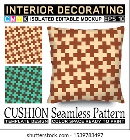 Plus sign block in two colors that are trending. Seamless pattern puzzle concept & cushion mockup. CMYK ready to print. Interior decorating. Isolated & editable. This pattern can also used for other.