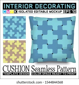 Plus sign block in two colors that are trending. Seamless pattern puzzle concept & cushion mockup. CMYK ready to print. Interior decorating. Isolated & editable. This pattern can also used for other.