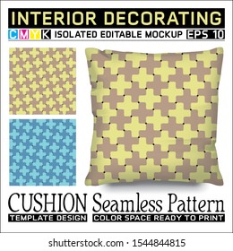 Plus sign block in two colors that are trending. Seamless pattern puzzle concept & cushion mockup. CMYK ready to print. Interior decorating. Isolated & editable. This pattern can also used for other.