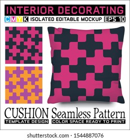 Plus sign block in two colors that are trending. Seamless pattern puzzle concept & cushion mockup. CMYK ready to print. Interior decorating. Isolated & editable. This pattern can also used for other.