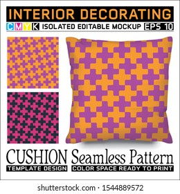 Plus sign block in two colors that are trending. Seamless pattern puzzle concept & cushion mockup. CMYK ready to print. Interior decorating. Isolated & editable. This pattern can also used for other.