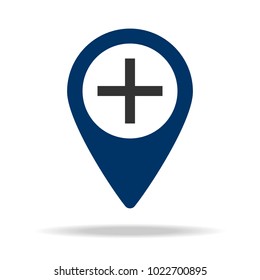 plus sign in blue map pin icon. Element of map point for mobile concept and web apps. Icon for website design and development, app development. Premium icon on white background