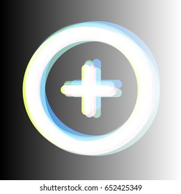 Plus sign in circle icon. Zoom in. Positive symbol. Vector. White icon with colored contours on gradient background.