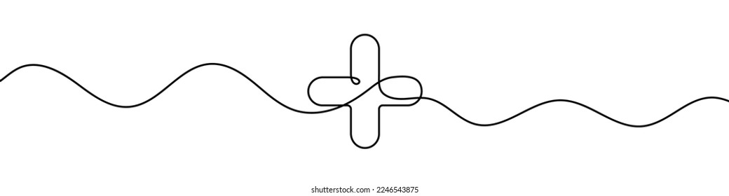 Plus sign in continuous line drawing style  Line art plus sign  Vector illustration  Abstract background