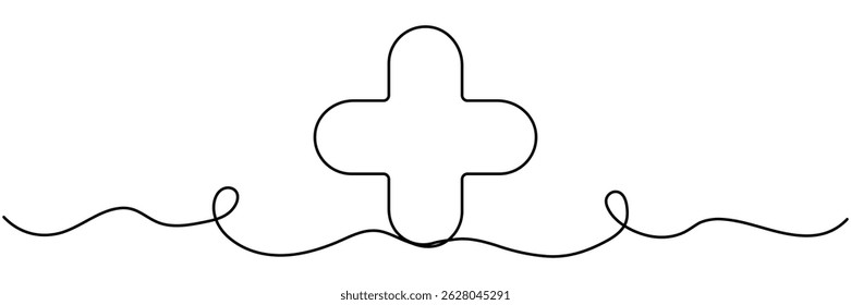 Plus sign continuous line drawing. Medicine symbol. Vector illustration isolated on white.