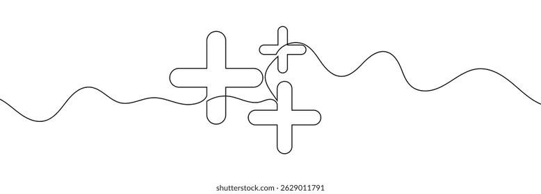 Plus sign in continuous line drawing vector illustration. abstract background hand drawn minimalism conceptual.