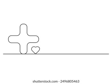 Plus, sign continuous one line drawing vector illustration