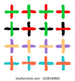 Plus sign or criss-cross shape created by the brush stroke. Graphic element for design saved as an vector illustration in file format EPS 8