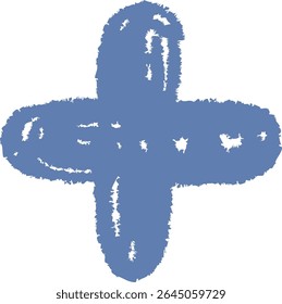 A plus sign drawn in chalk style on a board with rough edges. The symbol appears textured and hand-drawn, giving it a casual look. Cartoon vector illustration.