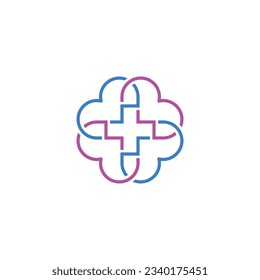 Plus sign formed by hearts. Vector symbol.