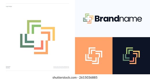 Plus sign with frame square cut corner, geometric style logo icon design vector illustration element editable, Symbol cross in the negative space with flat colorful for brand identity business