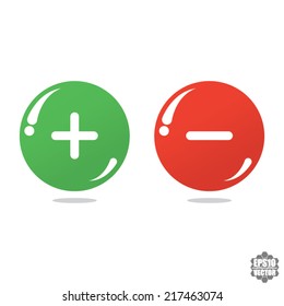 Plus sign in green and Minus sign in red on bubble circle - Vector.