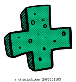 Plus sign hand drawn vector halftone color vector illustration