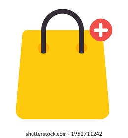 Plus Schild mit Handtasche, Konzept des Einkaufssymbols hinzufügen