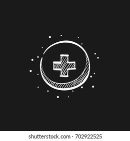 Plus Sign Icon In Doodle Sketch Lines. Symbol Add Bookmark Medical Health Care Ambulance