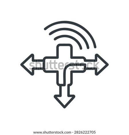 Plus sign icon with four directional arrows and wifi signal waves representing connectivity and choice