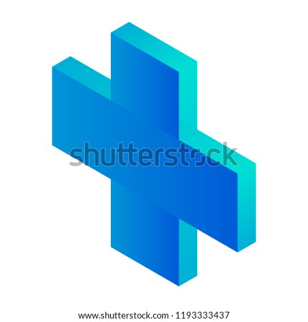 Plus sign icon. Isometric of plus sign vector icon for web design isolated on white background
