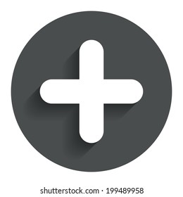 Plus sign icon. Positive symbol. Zoom in. Circle flat button with shadow. Modern UI website navigation. Vector