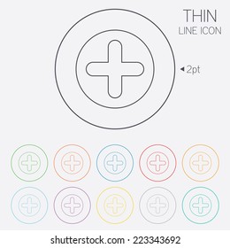 Plus sign icon. Positive symbol. Zoom in. Thin line circle web icons with outline. Vector